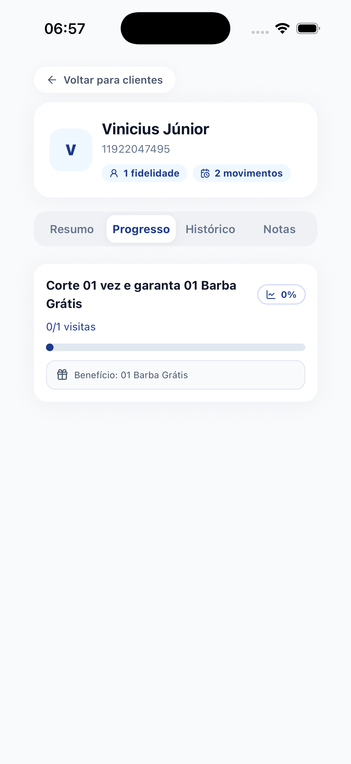 Detalhe do progresso de um cliente
